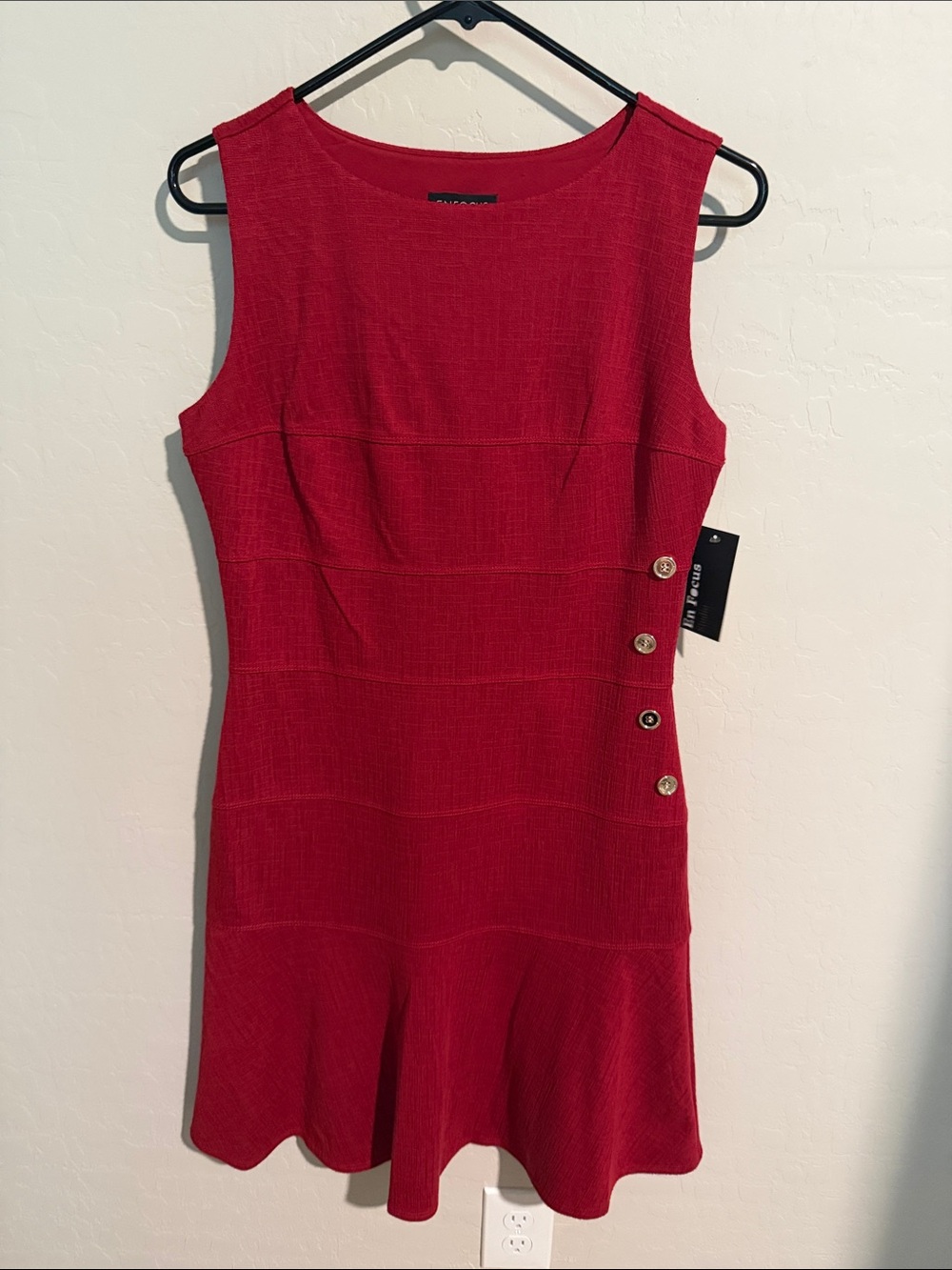 Sleeveless Red Knit Mini Dress with Side Button Detail